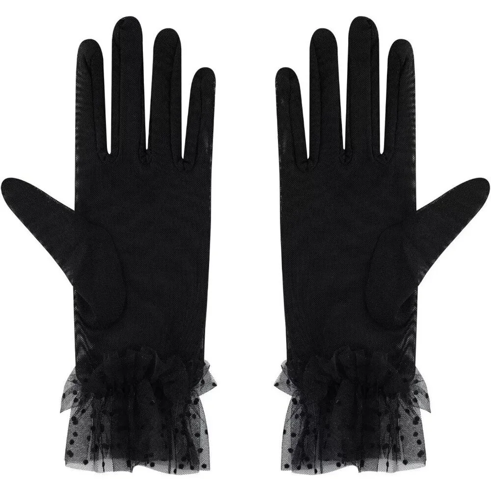 Women's Short Lace Black Tulle Sheer Mesh Tea Party Prom Gloves Banquet Costume